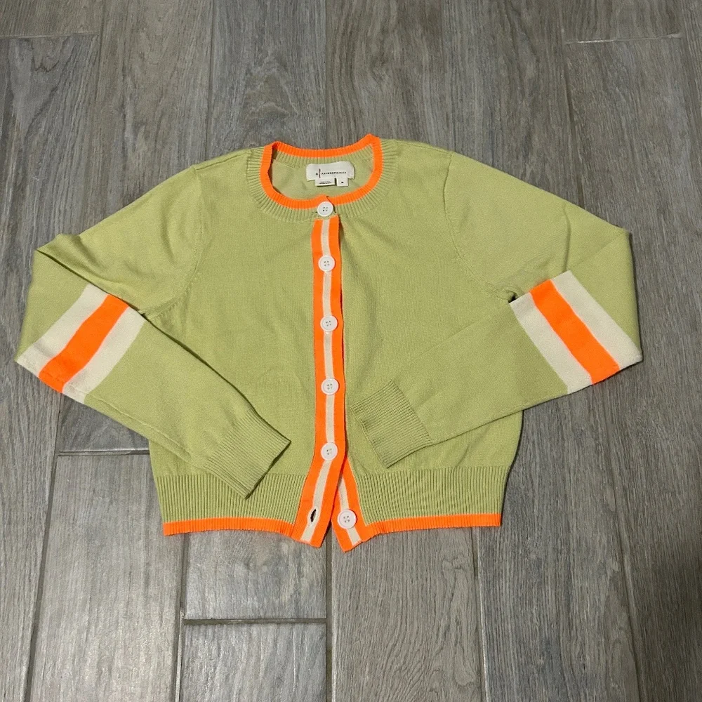 LIKE NEW! Women's Anthropologie Green/Orange Cardigan - MEDIIUM - Picture 2 of 10